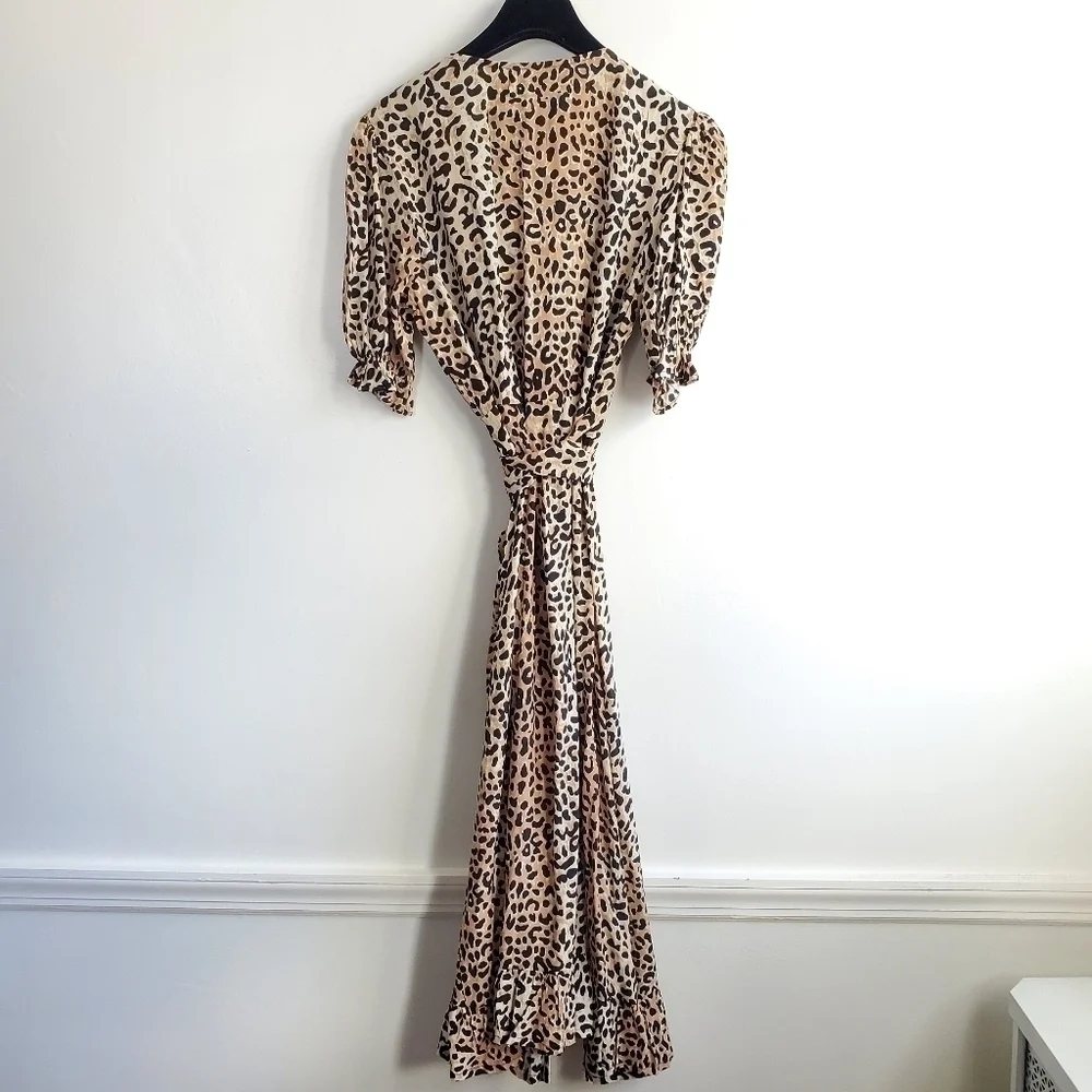 Faithfull The Brand Abbey Wrap Le Cinq Animal Print Midi Dress NWT Size 4/Small
